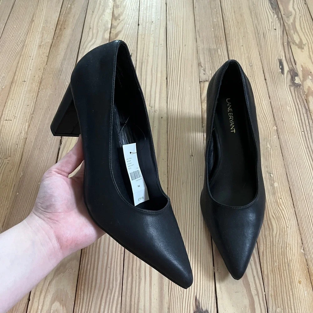 NWT‎ Lane Bryant Dream Cloud Black Pointed Toe Block Heel Neutral Work Pumps 9W